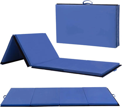 4'X10'X2" New Folding Panel Gymnastics Mat, Perfect for Indoor/Outdoor Exercise(Blue)