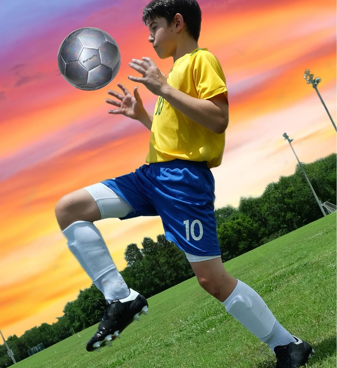 Soccer Ball - Premium Boy and Girl Official Match Ball with Cool Reflective Iridescent Rainbow Hex Pattern, Durable, Indoor, Outdoor, Training, Practice, Playtime and Games