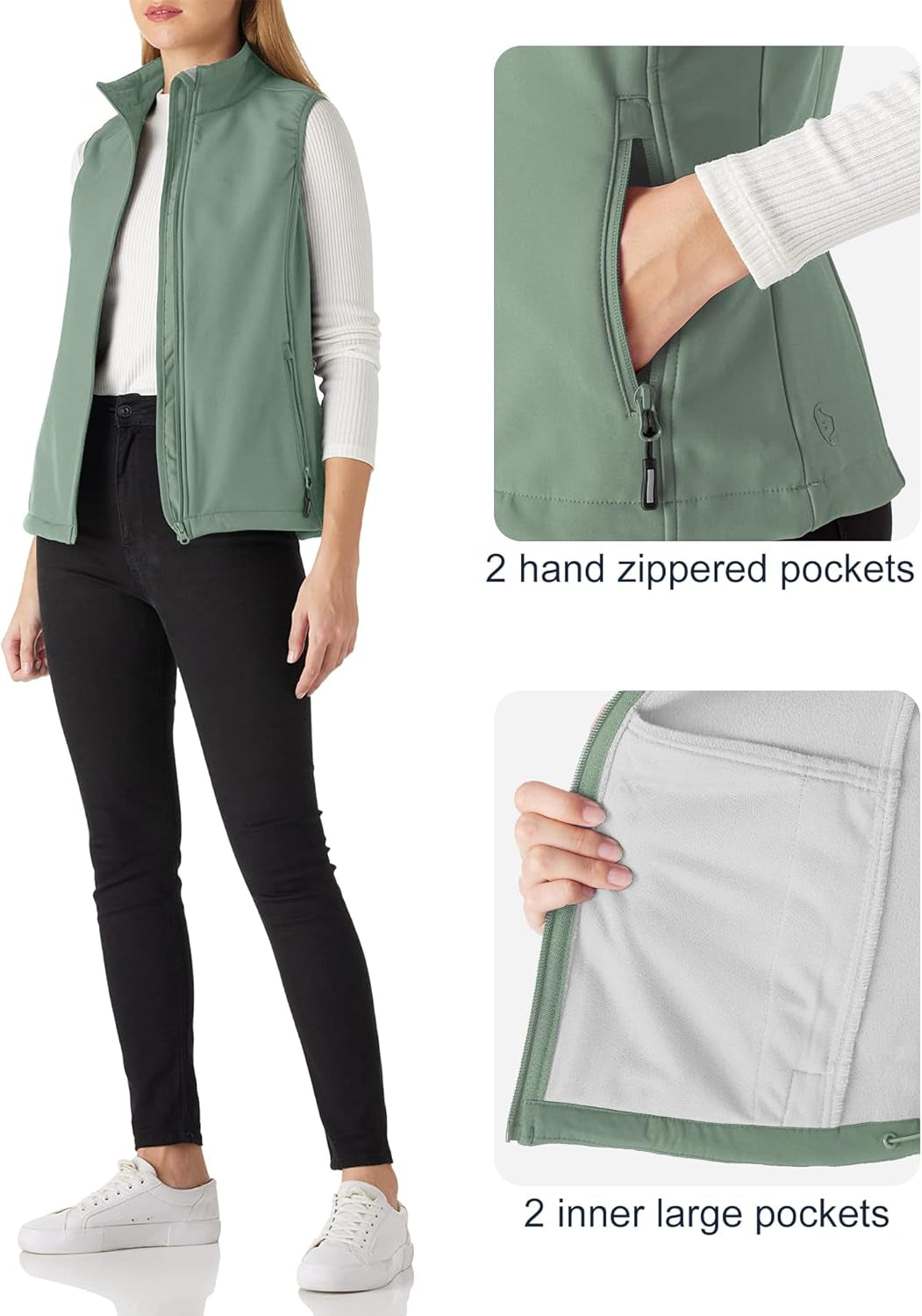 Women'S Lightweight Softshell Vest Windproof Fleece Lined Zip up Sleeveless Jacket for Running Hiking Golf