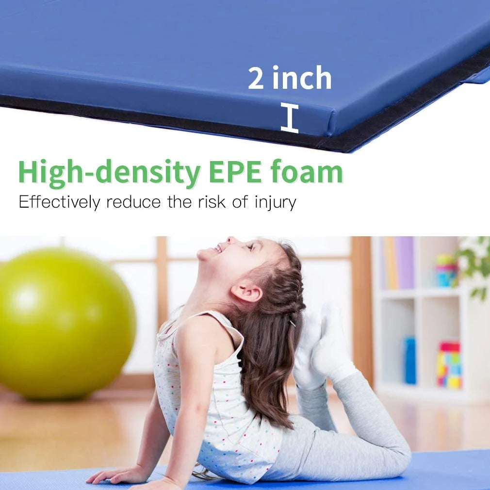 4'X10'X2" New Folding Panel Gymnastics Mat, Perfect for Indoor/Outdoor Exercise(Blue)