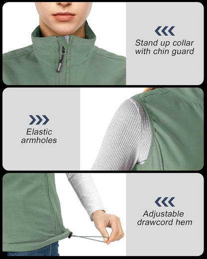 Women'S Lightweight Softshell Vest Windproof Fleece Lined Zip up Sleeveless Jacket for Running Hiking Golf